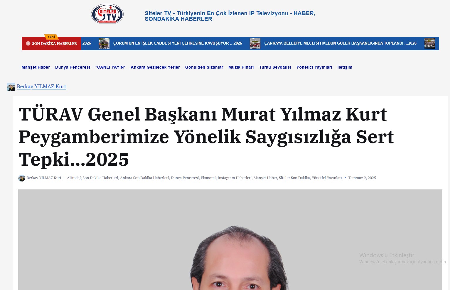 Siteler TV-TÜRAV Genel Başkanı Murat Yılmaz Kurt Peygamberimize Yönelik Saygısızlığa Sert Tepki Haberimiz.